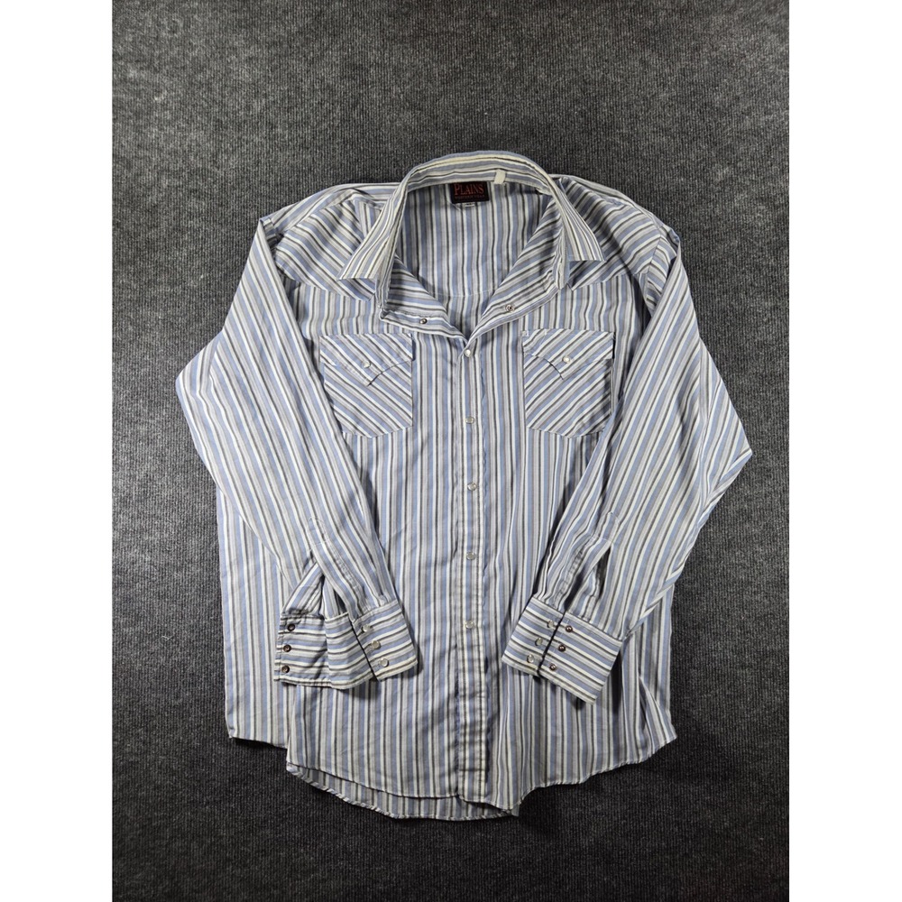 Plains Western Wear Mens XL Blue Striped Long Sleeve Pearl Snap Shirt 2270